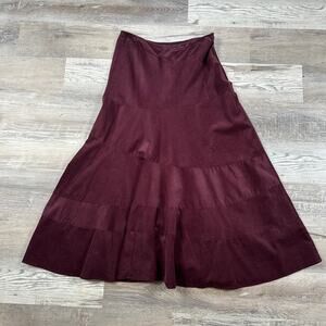 Sundance Burgundy Corduroy Midi Skirt Tiered Boho Cottagecore Size 8